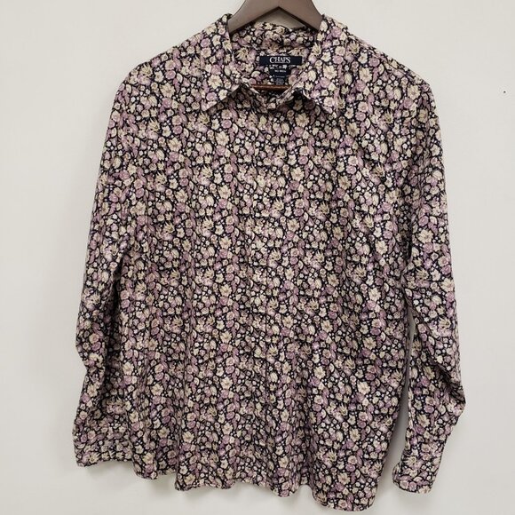 Chaps Womens Floral Long Sleeve No Iron Button Up Top Size 2X Office Preppy - Picture 1 of 9